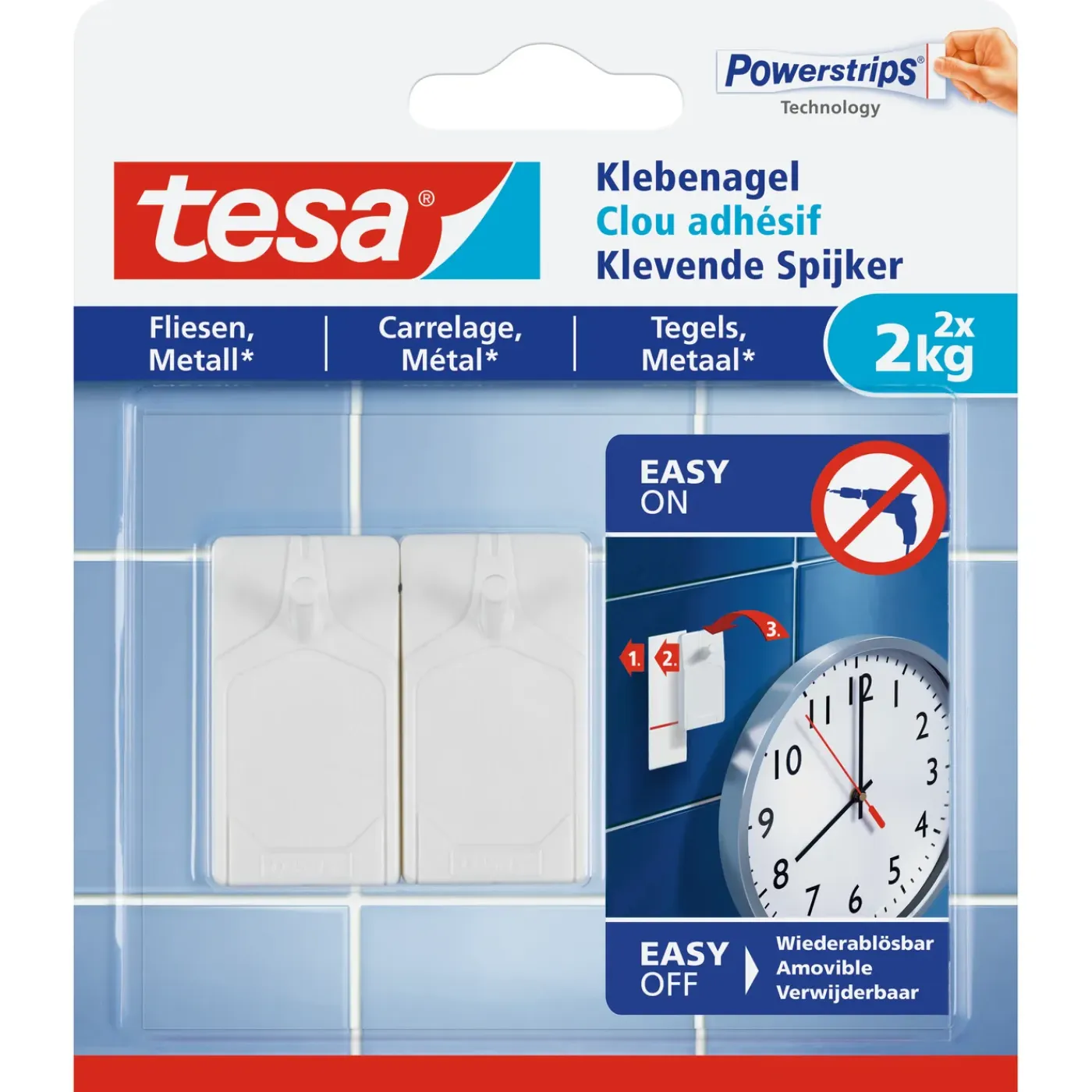 Tesa Powerstrips klevende spijker 77762 voor tegels en metaal 2kg 2 stuks