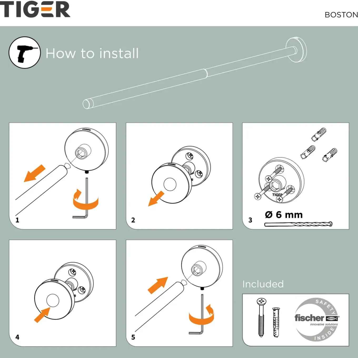 Tiger handdoekrek telescopisch Boston zilver gepolijst om op te hangen