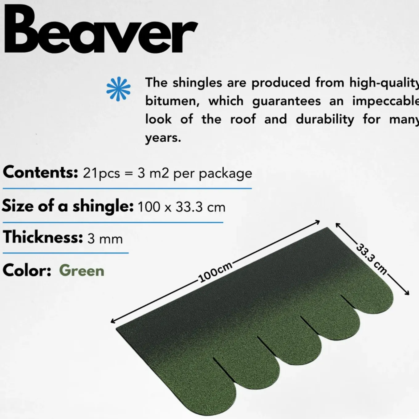 Timbela - Bitumineuze Dakspanen - B-green - Zwart Kleur - Bitumen Dakbedekking - 3m2