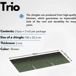 Timbela - Bitumineuze Dakspanen - T-green - Zwart Kleur - Bitumen Dakbedekking - 3m2