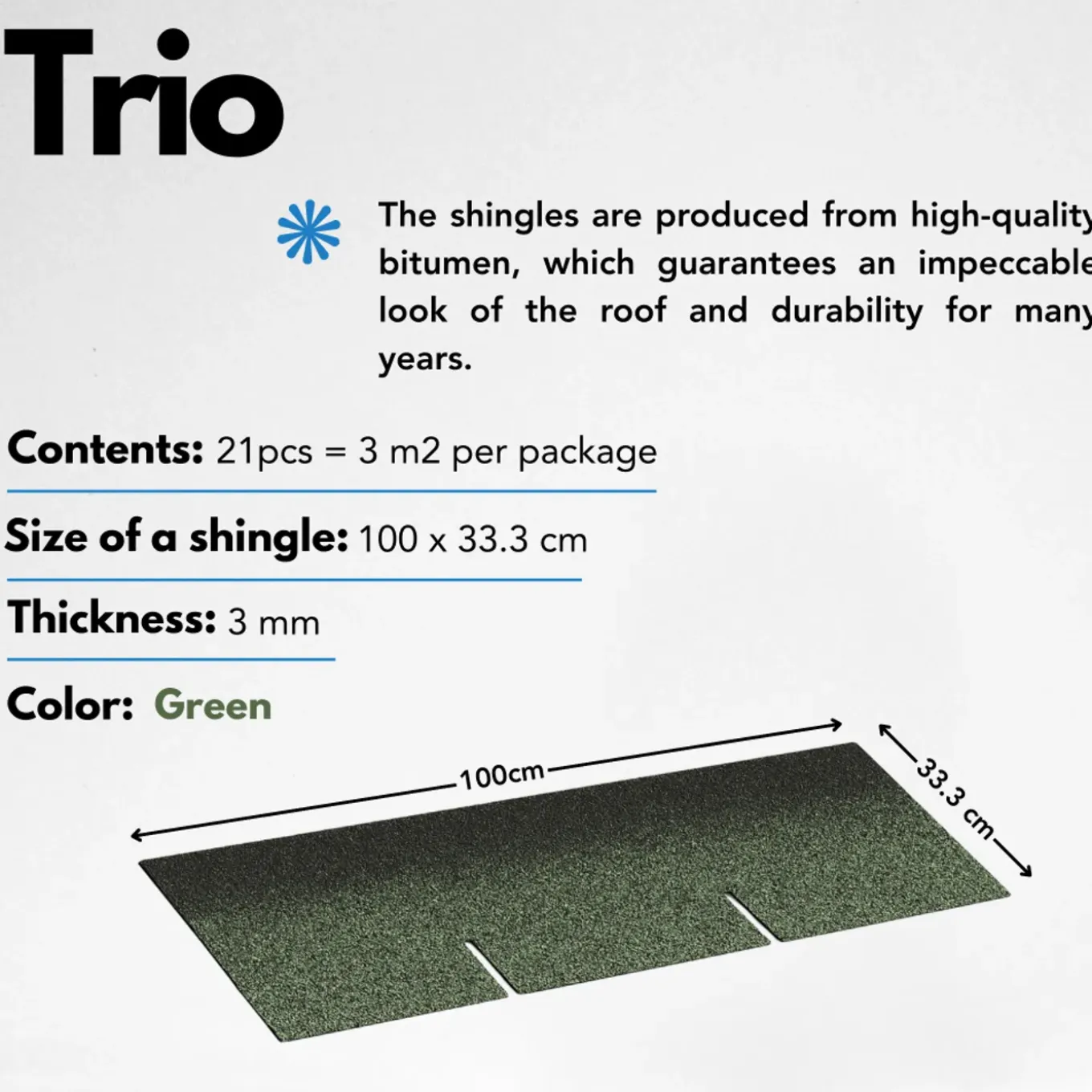 Timbela - Bitumineuze Dakspanen - T-green - Zwart Kleur - Bitumen Dakbedekking - 3m2