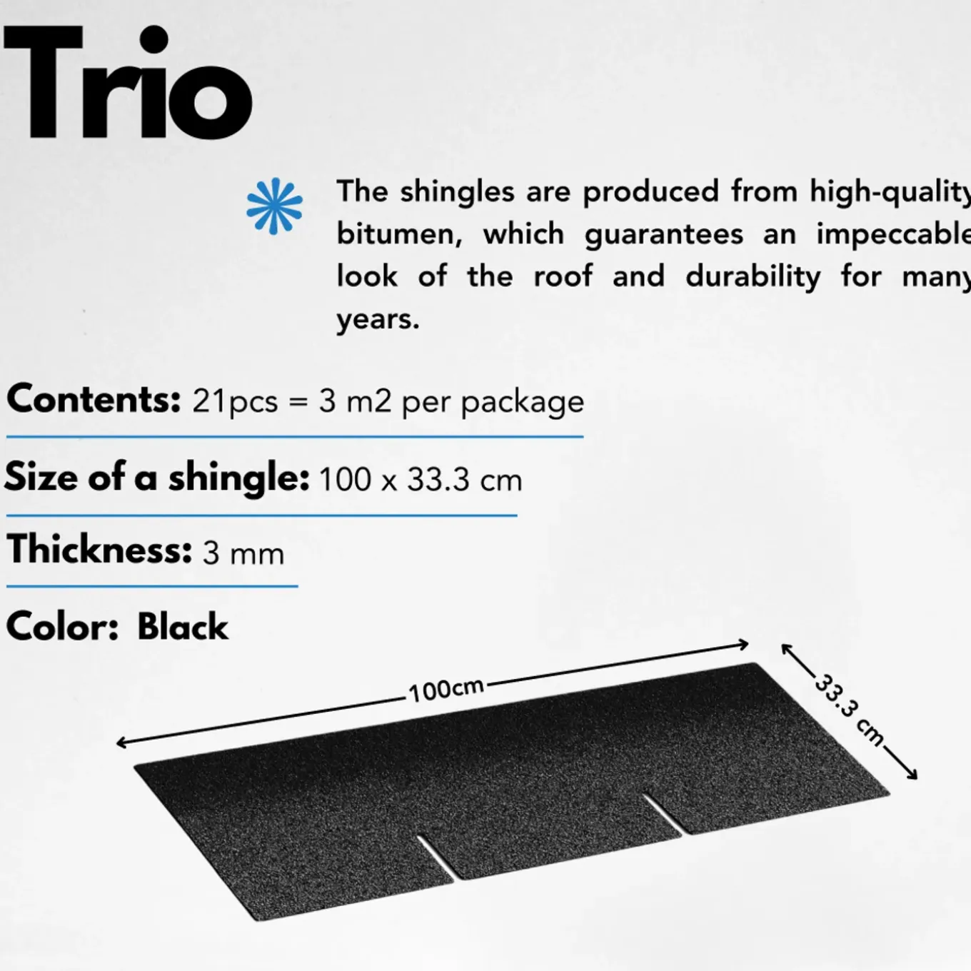 Timbela - Bitumineuze Dakspanen - T-black - Zwart Kleur - Bitumen Dakbedekking - 3m2