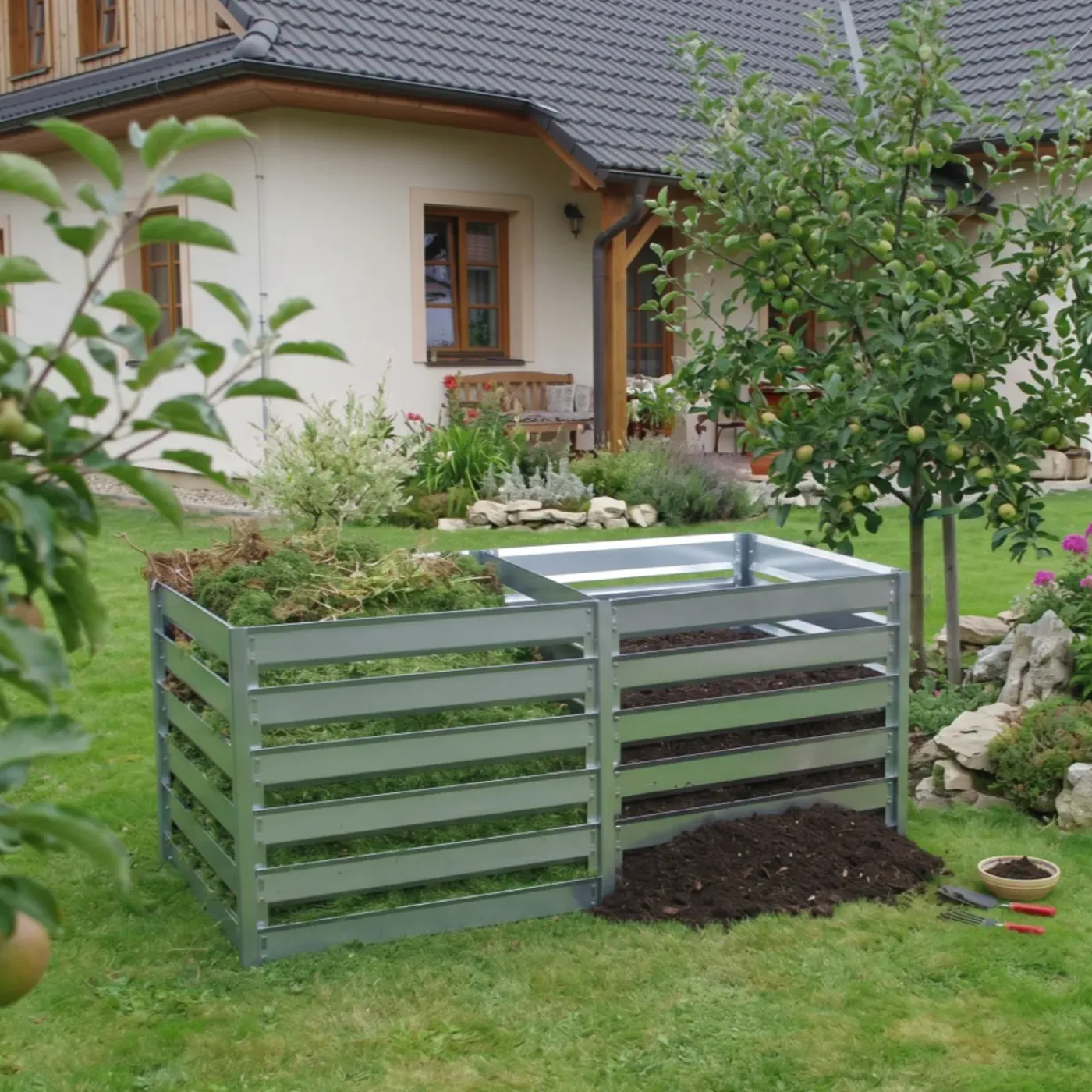 Timbela - Dubbele Tuincompostbak - M800+m800a - Metalen Compostbak 182 X 91 X H85 Cm / 1408 L