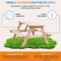 Timbela - Kindertafel voor in de tuin - M018-1 - Kinderpicknicktafel met banken 90x90xH50 cm