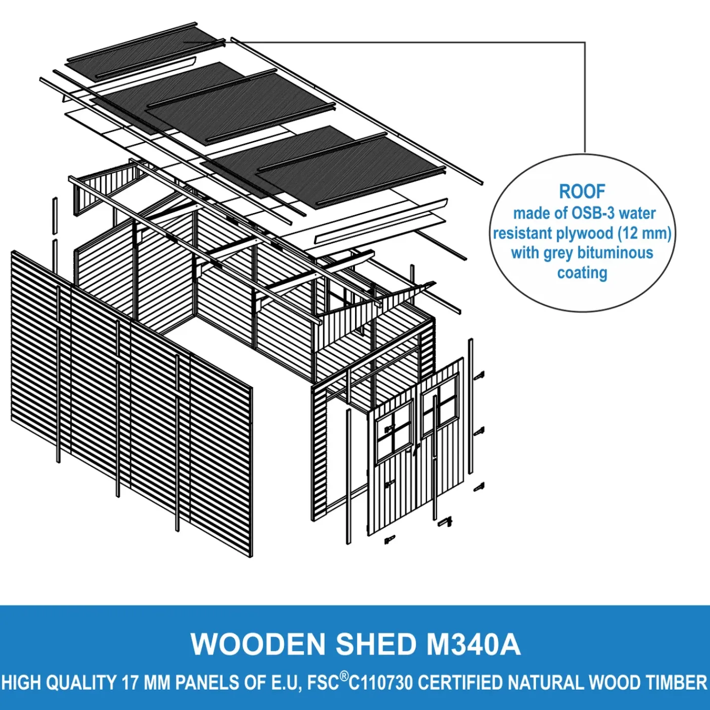 Timbela M340a - Houten Tuinschuur 8,10m2 - 416 X 218 X H244 Cm - Tuinhuis Zonder Vloer
