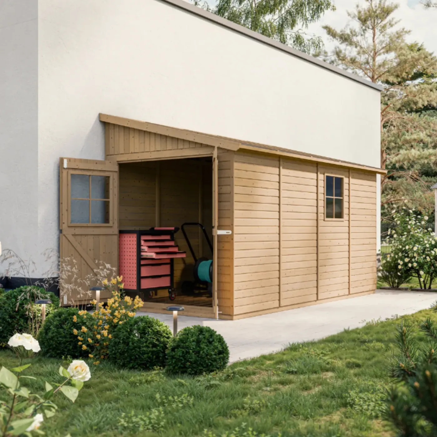 Timbela M340a - Houten Tuinschuur 8,10m2 - 416 X 218 X H244 Cm - Tuinhuis Zonder Vloer