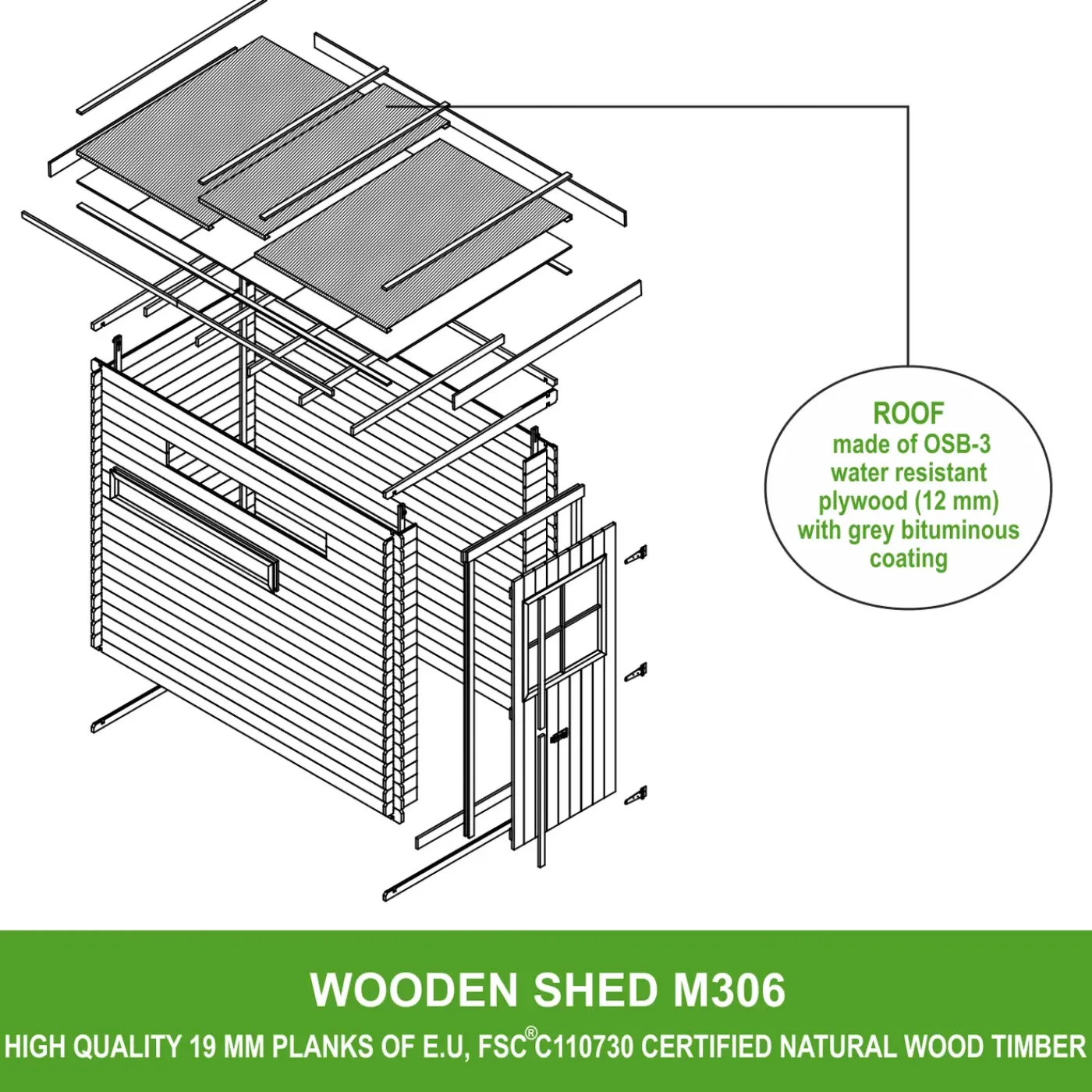 Timbela M306 - Houten Tuinschuur 2.63 M2 - Tuinhuis Voor Gereedschaps- En Fietsenstalling