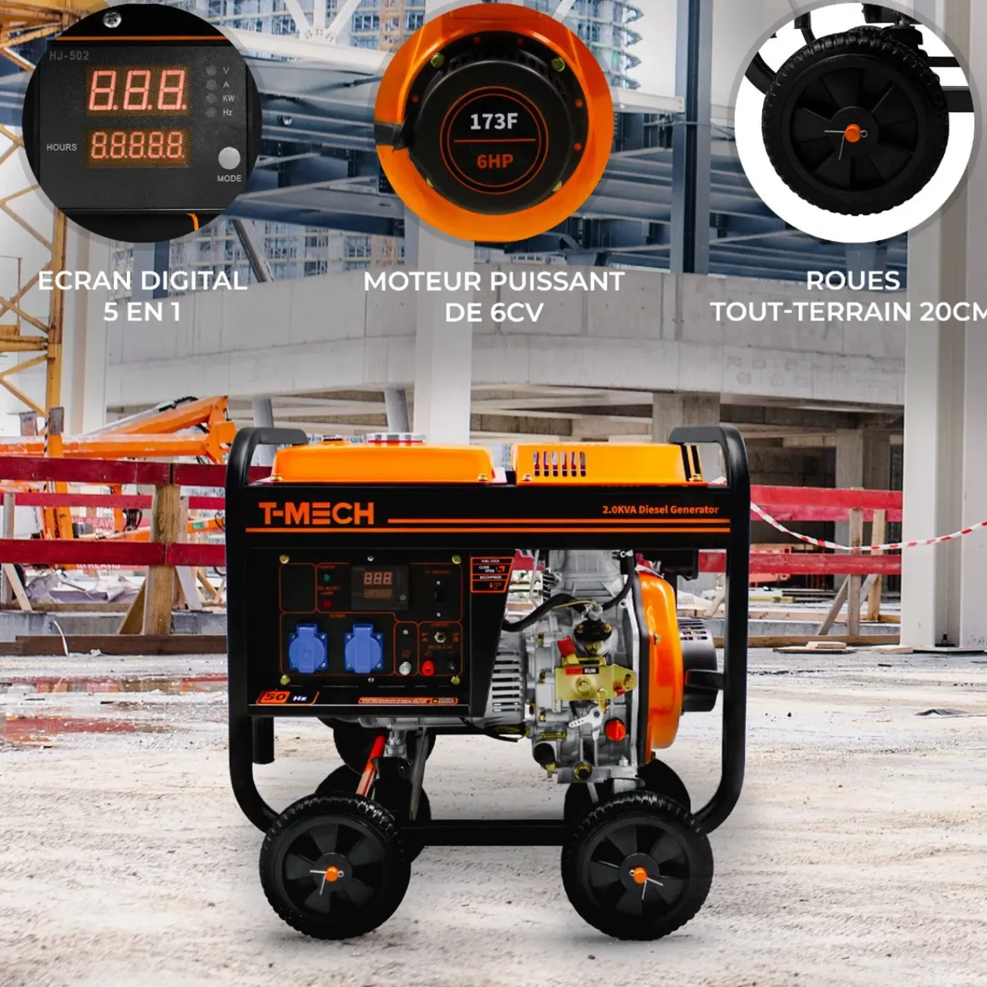 Monster Shop T-Mech Draagbare Diesel Stroomgenerator 2kVA - Open Frame