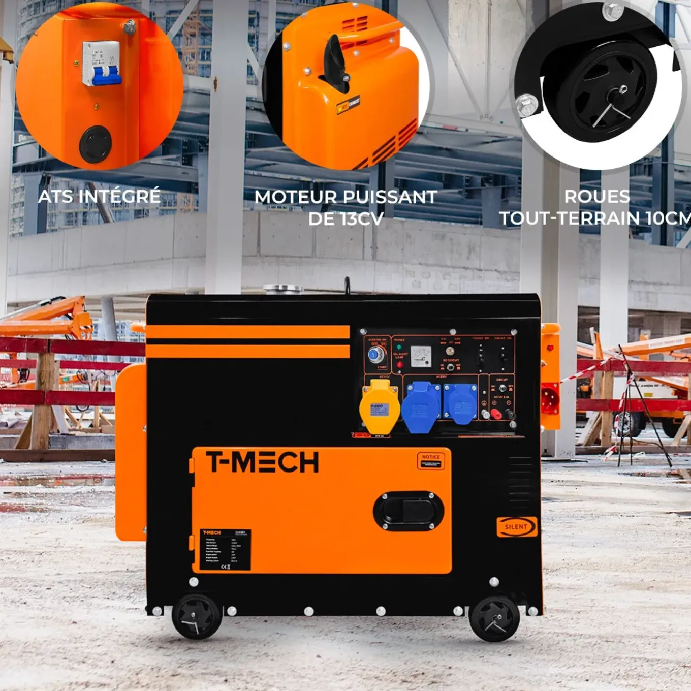 T-Mech Stille Diesel generator - Eenfasig 230V - Gesloten Frame