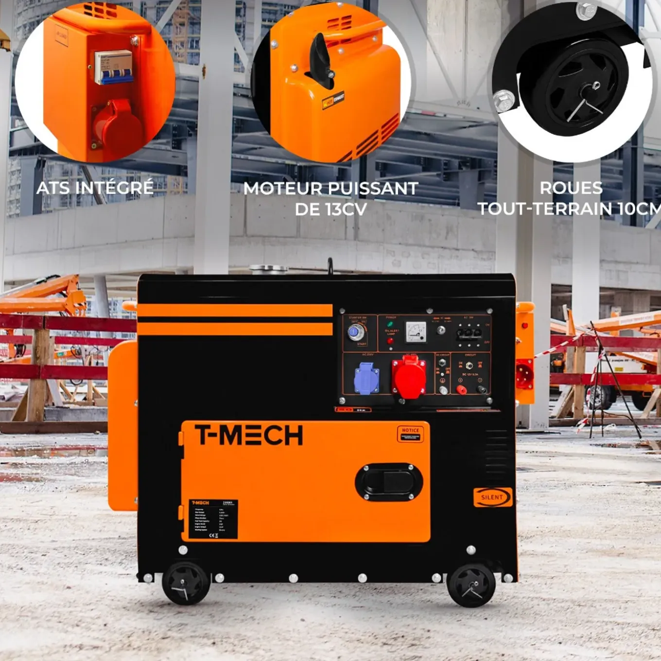 T-Mech Stille Diesel generator - Driefasig 400V - Gesloten Frame