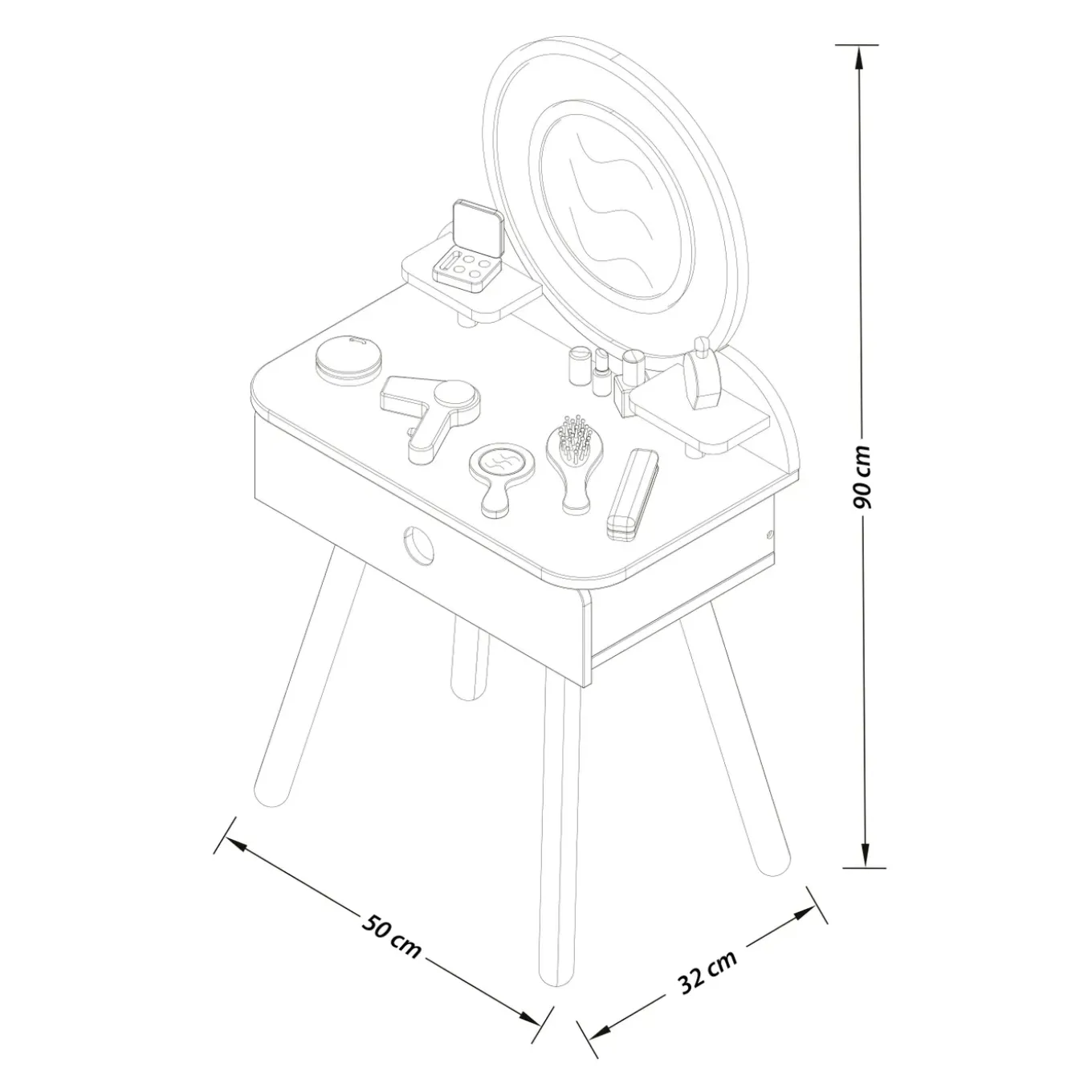 Tooky Toy Houten Kaptafel Voor Kinderen In Rotanlook- 50,5 X 38 X 87 Cm