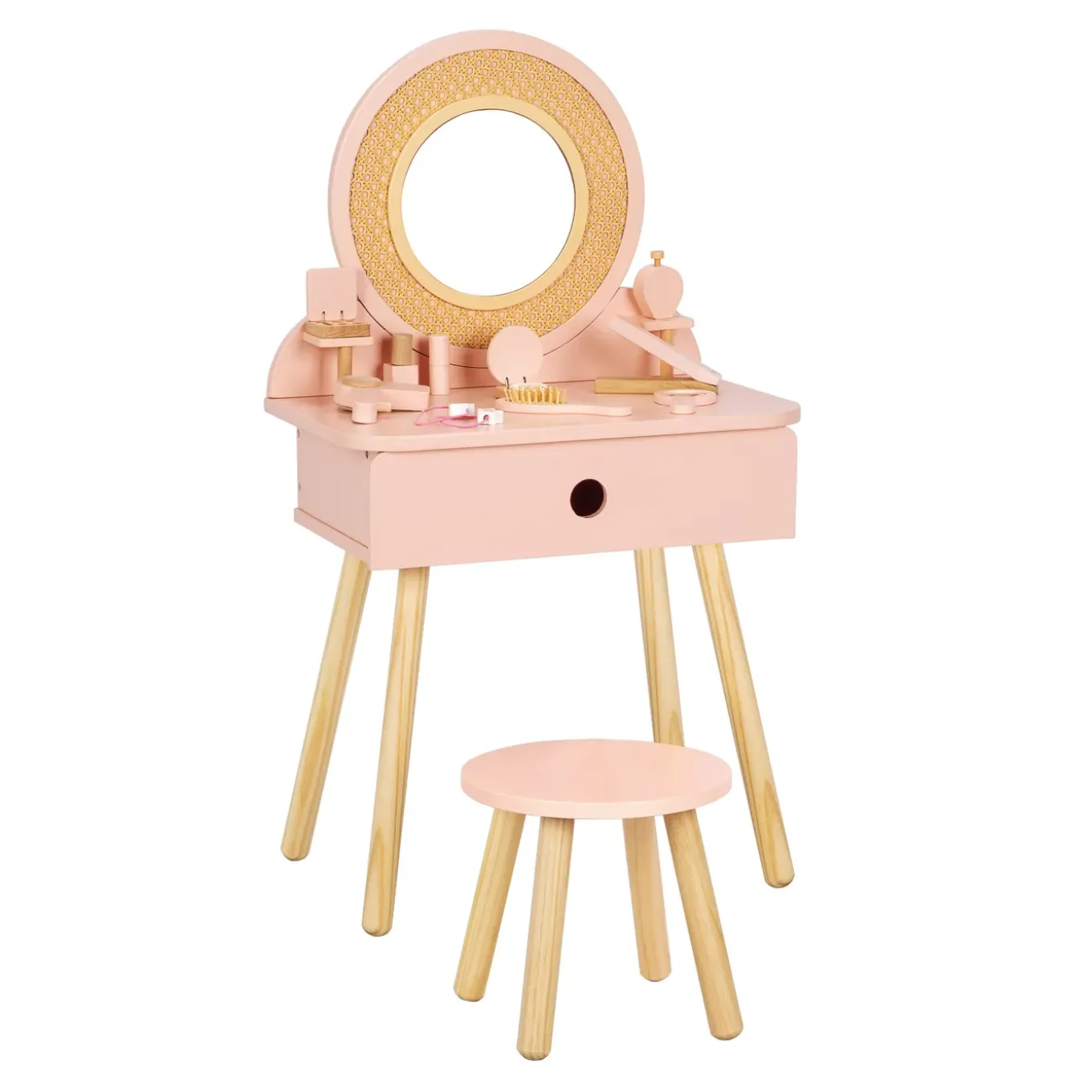 Tooky Toy Houten Kaptafel Voor Kinderen In Rotanlook- 50,5 X 38 X 87 Cm