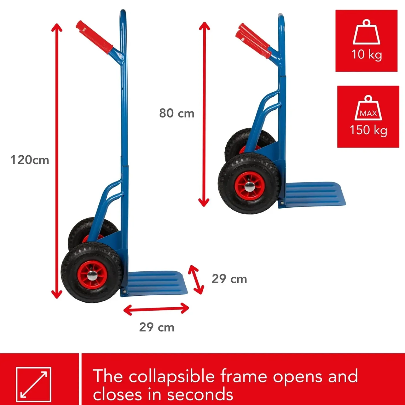 Toolland Steekwagen, Inklapbaar, Transportwagen, 150 Kg, Blauw