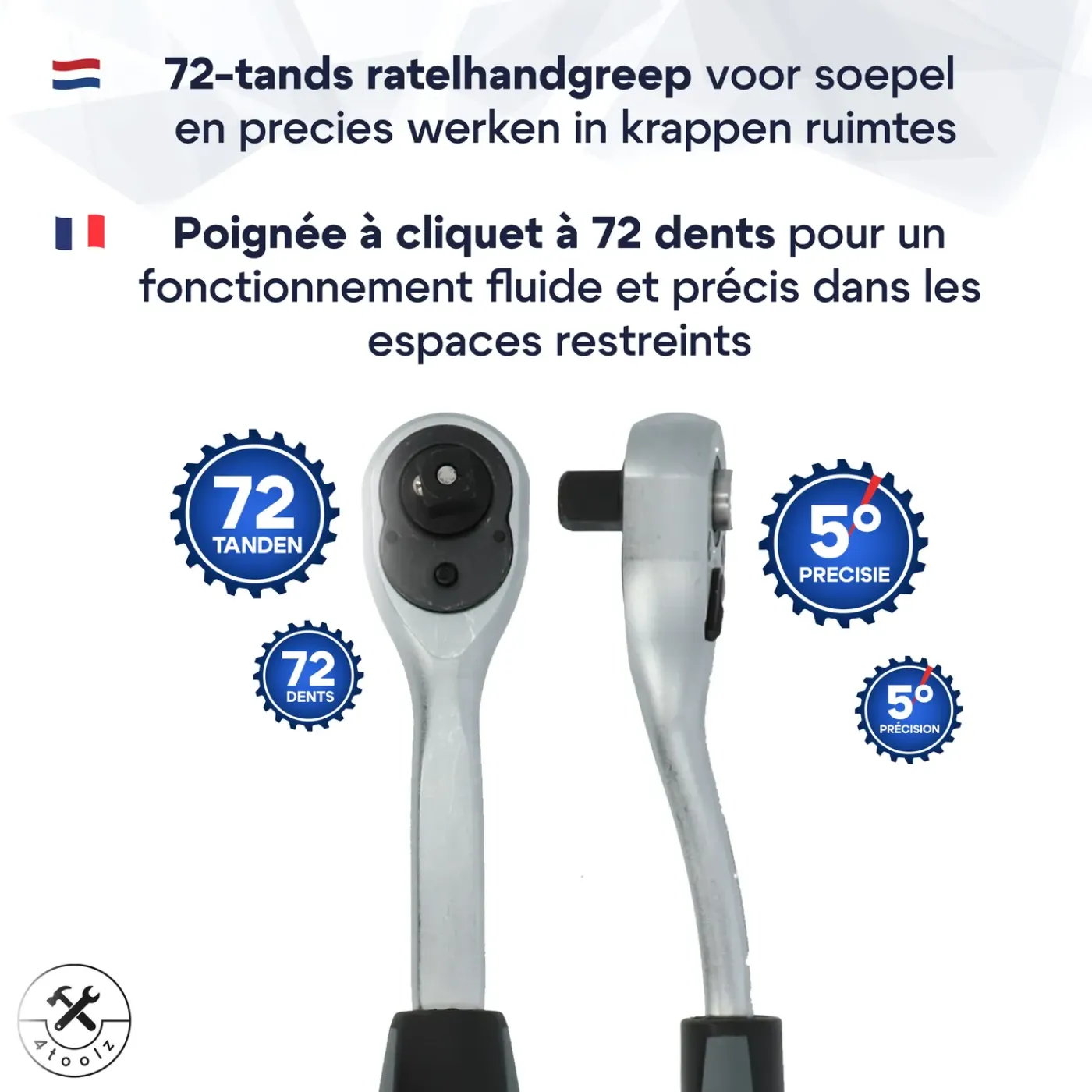 4toolz Doppenset 108-delig In Koffer - 72 Tands Ratels 1/2" En 1/4'' Dop En Bits