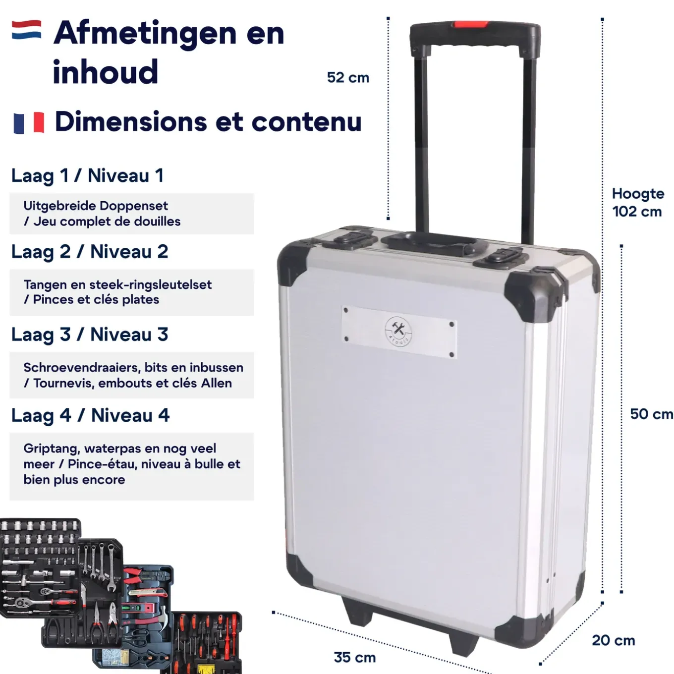 4toolz Xxl Gereedschapskoffer - 1020-delig - Aluminium Gereedschapstrolley Met Wielen