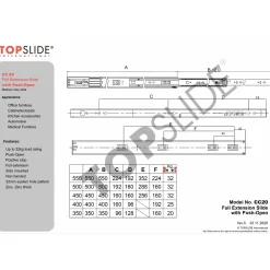Topslide Ladegeleider Cc20 - 600 Mm - Draagkracht Tot 45 Kg - Met Push To Open