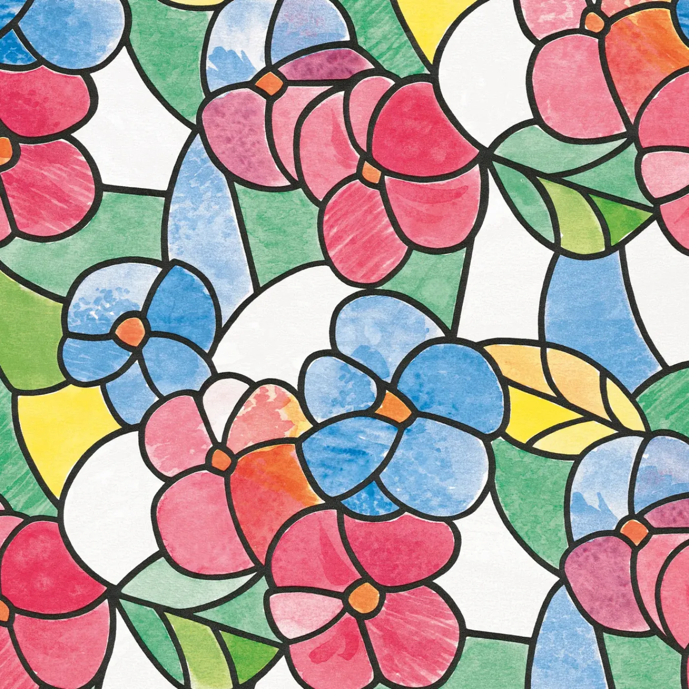 Transform Zelfklevende Raamfolie - Glas in Lood Bloemen Multi - 45 x 200 cm