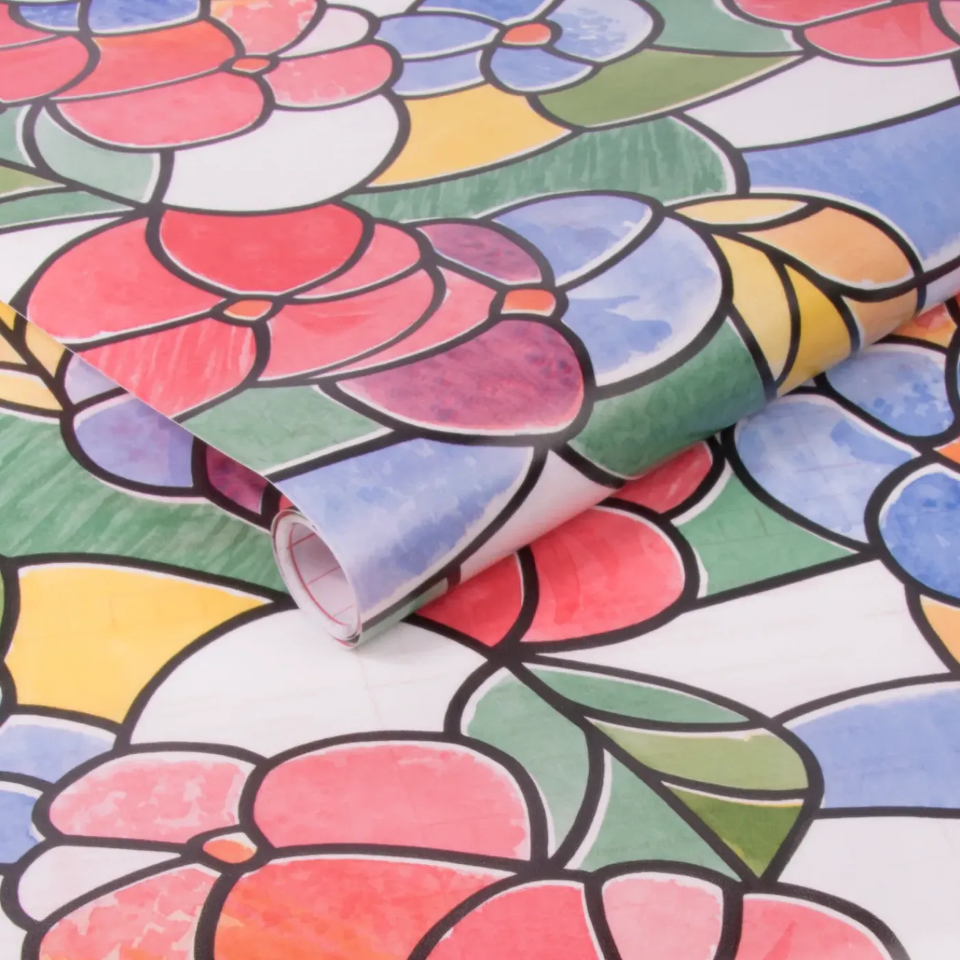 Transform Zelfklevende Raamfolie - Glas in Lood Bloemen Multi - 45 x 200 cm