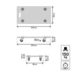 Overig Transportroller - 28,9x57,4cm - 150kg - Hout - Antislip