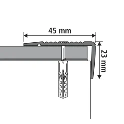 Trapprofiel Aluminium - RVS Kleur - Antislip - 45x23x950mm
