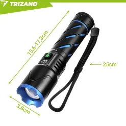 Trizand - Led Zaklamp 800 Lumen – Oplaadbaar 5000mah Usb-c, Zoom, Waterdicht, Powerbank