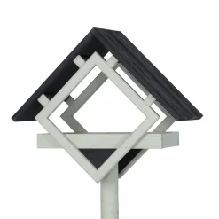 Tuintoppers Vogelvoederhuis Op Paal Met Stalen Grondpen - Ruit Design Grijs/zwart