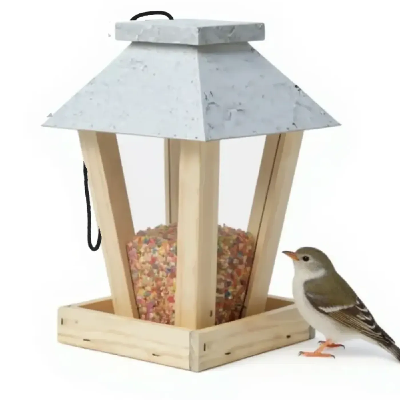 Tuintoppers Vogelvoederhuis Hangend Met Zinken Dak En Ophangkoord – Grey Wash