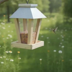 Tuintoppers Vogelvoederhuis Hangend Met Zinken Dak En Ophangkoord – Grey Wash