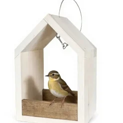 Tuintoppers Vogelvoederhuis Hangend Met Metalen Draad En Vetbol Bevestiging - White Wash/walnoot