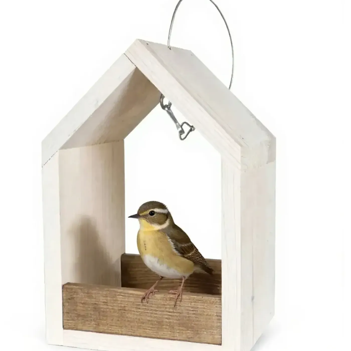 Tuintoppers Vogelvoederhuis Hangend Met Metalen Draad En Vetbol Bevestiging - White Wash/walnoot
