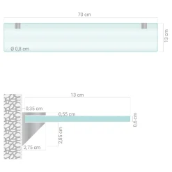 Tulup - Badkamer Planchet Van Gehard Glas - Halfitransparant - 70x13 Cm - Melkglas Effect