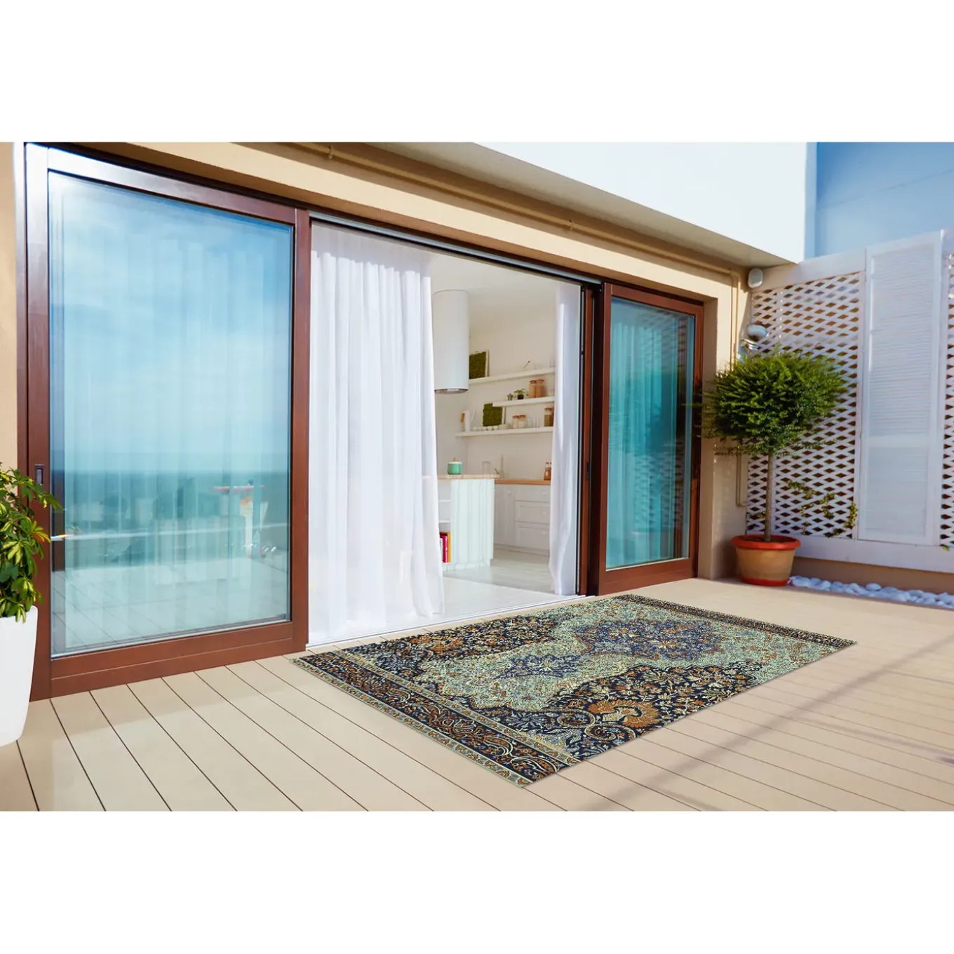 Tulup - Buitenkleed Balkon - Prachtige Turkse Details - Groente - 140x210 Cm - Tapijt Voor Buiten