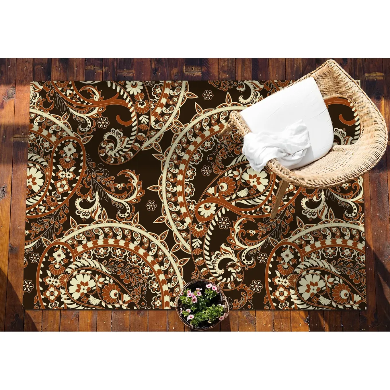 Tulup - Buiten Tapijt - Paisley Retro - Zwart - 60x90 Cm - Tuinkleed