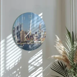 Tulup - Decoratieve Glazen Klok - Ronde - Horizon - Veelkleurig - 30 - Witte Handen