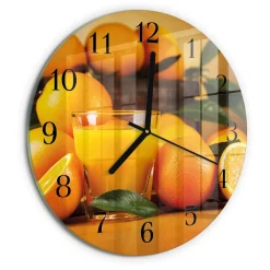 Tulup - Decoratieve Glazen Klok - Ronde - Sinaasappels - Oranje - 30 - Zwarte Handen