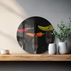 Tulup - Decoratieve Glazen Klok - Ronde - Vork - Zwart - 30 - Zwarte Handen
