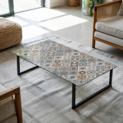 Tulup - Eettafel Met Glasplaat - Rechthoek - Grijs - 120x60 Cm - Glazen Tafelbladkeukentafel