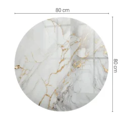 Tulup - Eettafel Met Glasplaat - Ronde - Wit - 80 Cm - Glazen Tafelbladkeukentafel
