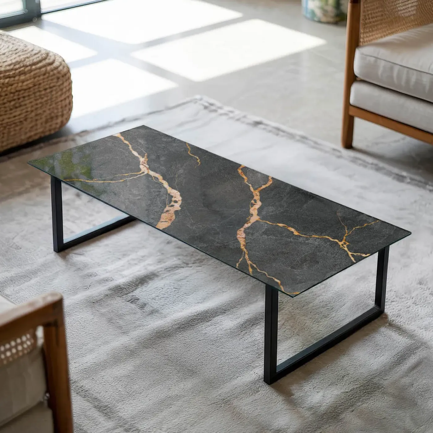Tulup - Eettafel - Rechthoek - Bruin - 125x50 Cm - Glazen Tafelblad - Bureaublad