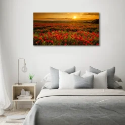 Tulup - Foto Op Glas - Klaproosveld - Rood - 140x70 Cm - Schilderij Op Glas