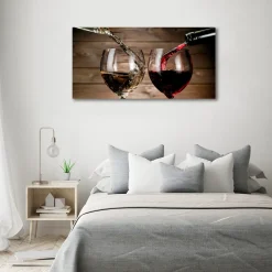 Tulup - Foto Op Glas - Wijn In Glazen - Rood - 140x70 Cm - Schilderij Glas