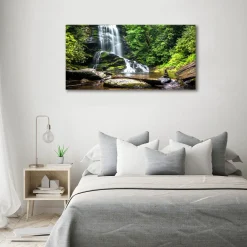 Tulup - Glas Foto - Junglewaterval - Groene - 140x70 Cm - Glasschilderij