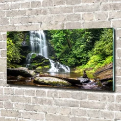 Tulup - Glas Foto - Junglewaterval - Groene - 140x70 Cm - Glasschilderij