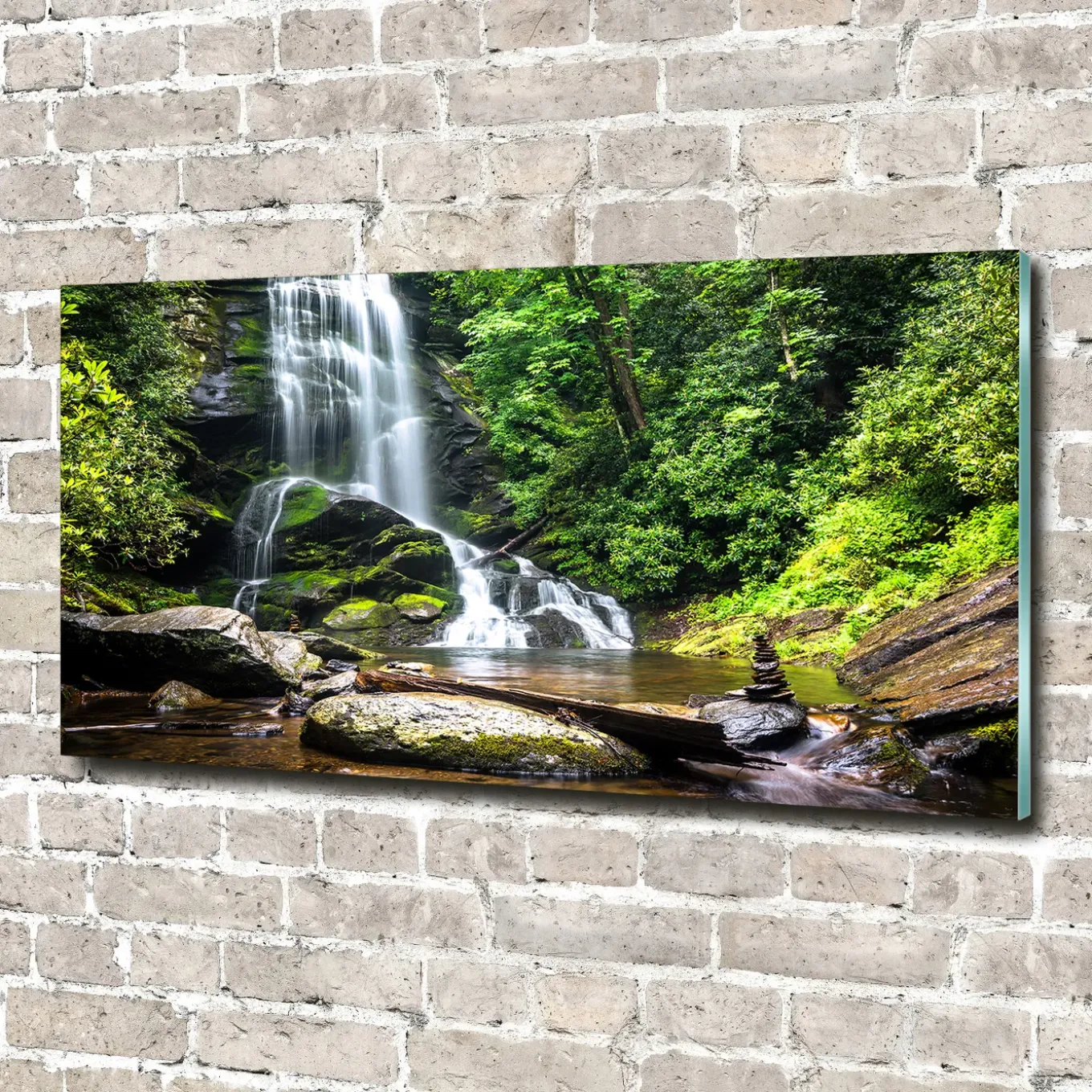 Tulup - Glas Foto - Junglewaterval - Groene - 140x70 Cm - Glasschilderij