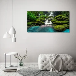 Tulup - Glasschilderij - Junglewaterval - Groene - 120x60 Cm - Glas Foto