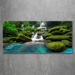 Tulup - Glasschilderij - Junglewaterval - Groene - 120x60 Cm - Glas Foto