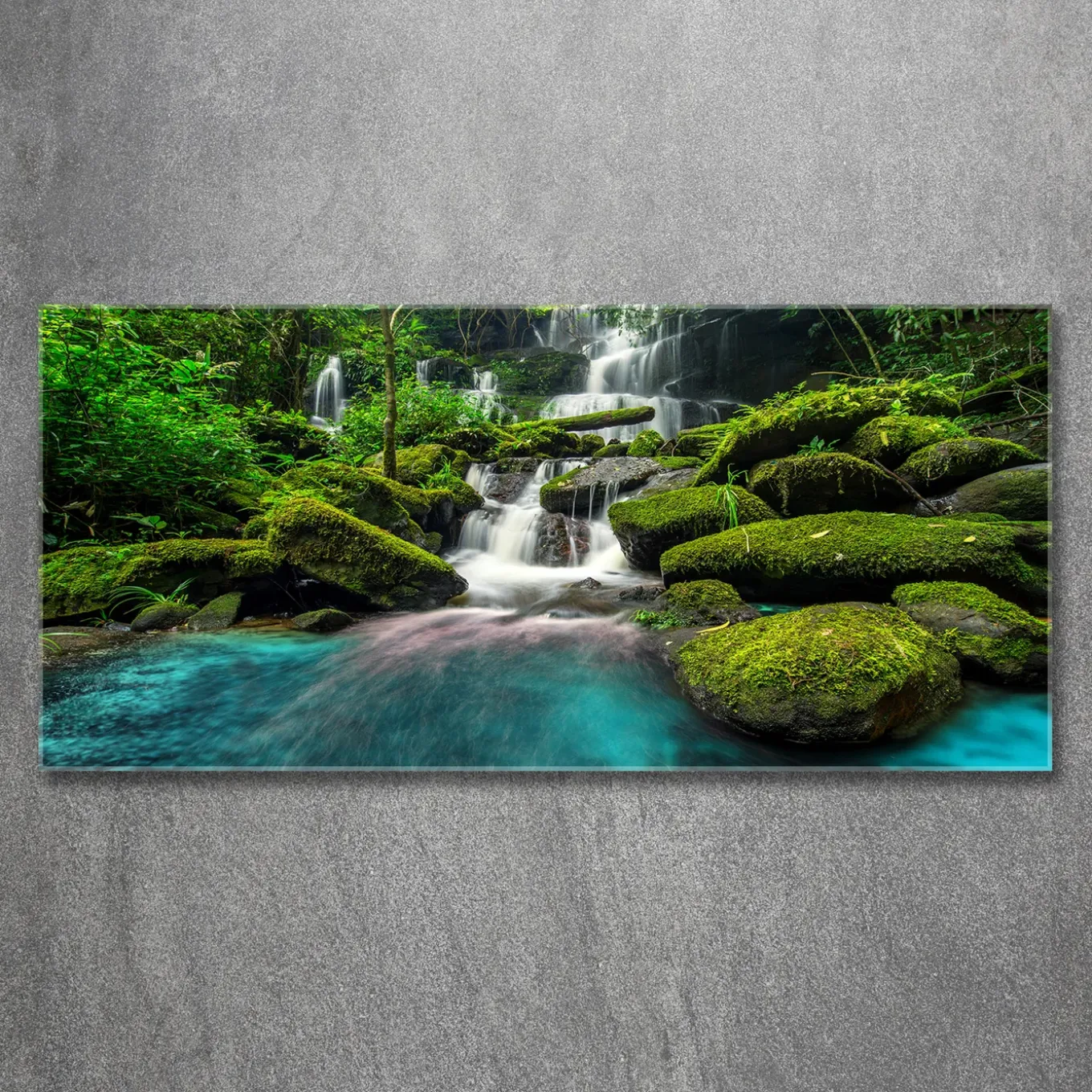 Tulup - Glasschilderij - Junglewaterval - Groene - 120x60 Cm - Glas Foto