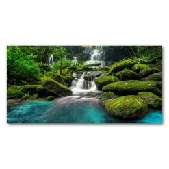 Tulup - Glasschilderij - Junglewaterval - Groene - 120x60 Cm - Glas Foto