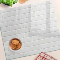 Tulup - Glas Snijplank - Bakstenen Muur - Wit - 60x52 Cm - Antislip Dienblad - Broodplankjes