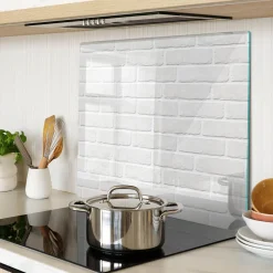 Tulup - Glas Snijplank - Bakstenen Muur - Wit - 60x52 Cm - Antislip Dienblad - Broodplankjes